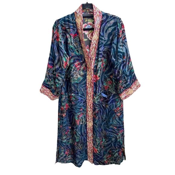 Johnny Was NEW Kimono Reversible Burnt Velvet Long Cardigan Pockets One Size - Picture 1 of 9